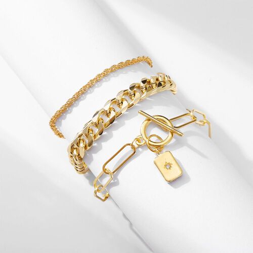 Bracelet En Relief Géométrique À 3 Couches Pour Femmes, Nouvelle Collection