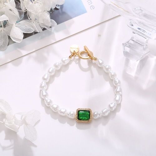 Bracelet De Perles Croisées Européennes Et Américaines, Bijoux Vert Incrustés, Mode Rétro Créative, Vente En Gros, Tempérament Simple