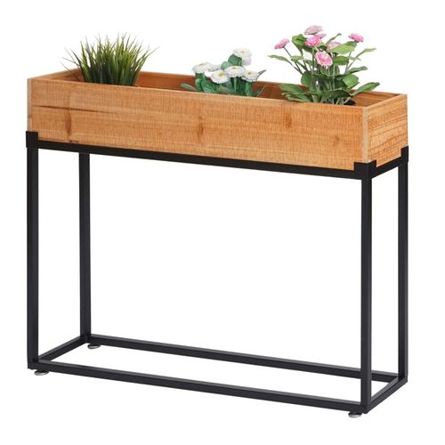 Lit Surélevé Hwc-L32, Bac À Plantes Bac À Fleurs Bac À Légumes, Bois-Acier 62x80x16cm   Châssis Noir, Naturel