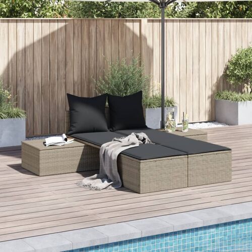 Vidaxl Chaise Longue Double Avec Coussins Gris Clair Résine Tressée