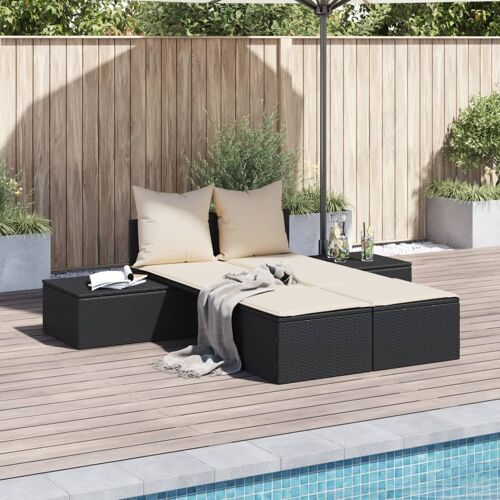Vidaxl Chaise Longue Double Avec Coussins Noir Résine Tressée