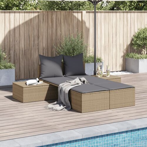 Vidaxl Chaise Longue Double Avec Coussins Beige Résine Tressée