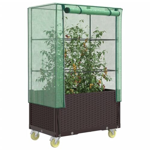 Vidaxl Jardinière Surélevée Avec Housse Et Roues Aspect Rotin
