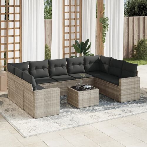 Vidaxl Salon De Jardin Avec Coussins 10 Pcs Gris Clair Résine Tressée