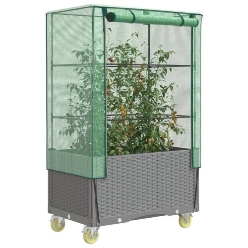 Vidaxl Jardinière Surélevée Avec Housse Et Roues Aspect Rotin