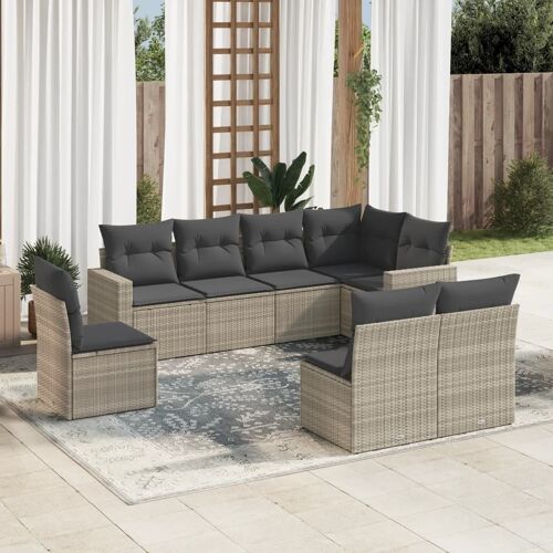 Vidaxl Salon De Jardin 8 Pcs Avec Coussins Gris Clair Résine Tressée