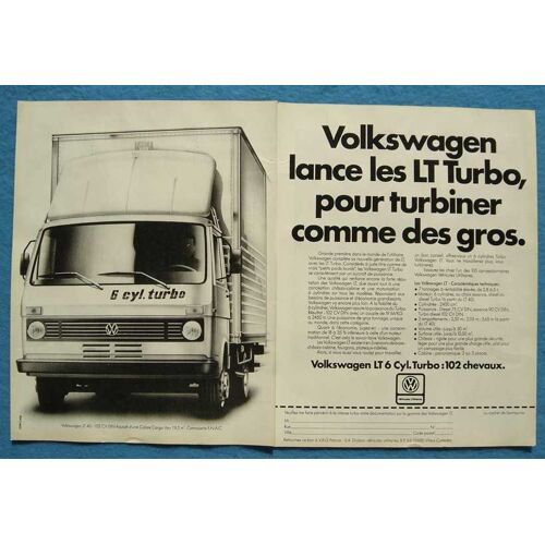 Publicité Papier - Volkswagen Utilitaire L.T. Turbo De 1983