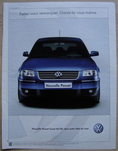 Publicité Papier - Voiture Volkswagen Passat Carat V6 Tdi De 2001