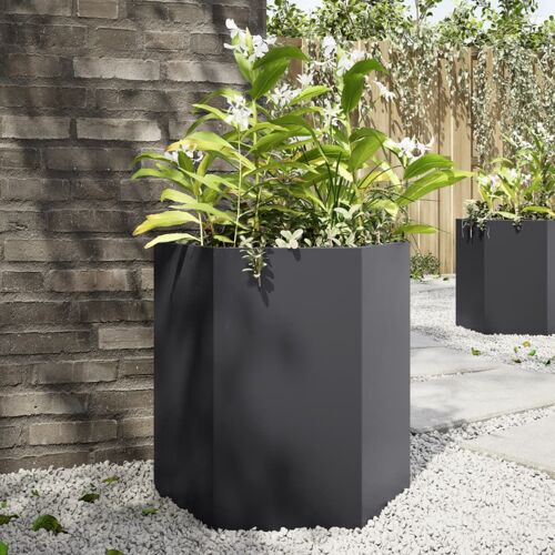 Vidaxl Jardinières 2 Pcs Noir Hexagone 46x40x45 Cm Acier