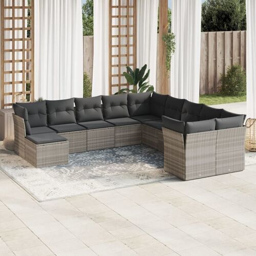 Vidaxl Salon De Jardin 11 Pcs Avec Coussins Gris Clair Résine Tressée