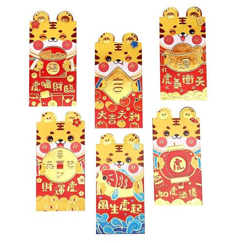 6 Pcs Cartoon Red Bao 2022 Cny Gift Packet Money Envelope Christmas New Year Supplies Best Wishes,