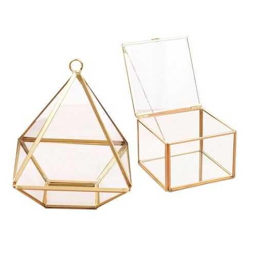 Diamond Shape Box Organizer Geometry Glass Cosmetic Storage Box Jewelry Collection Box & Square Ope
