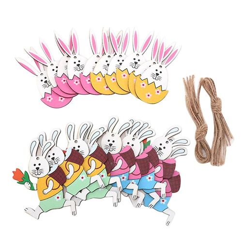 Easter Wooden Pendants Set Colorful Egg Bunny Hanging Ornament Crafts for Home Party Front Door Win