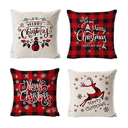 Christmas Decorations Christmas Pillow Covers 18 x 18 Inches Set of 4 - White and Red Xmas Series C