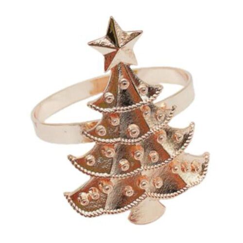 6Pcs Rose Gold Christmas Tree Wedding Home Xmas Party Table Decor Towel Buckle Napkin Ring Holder T