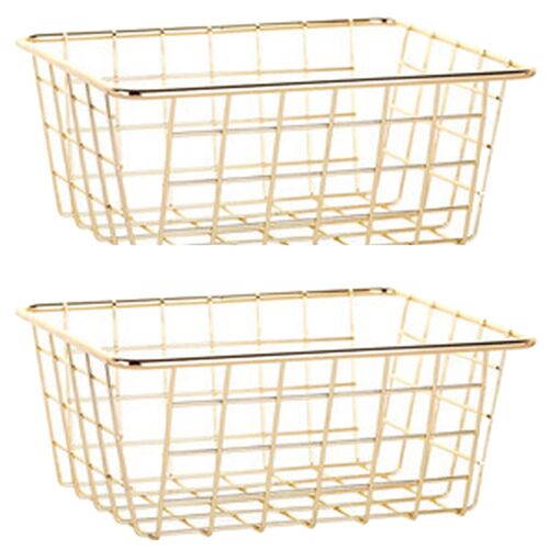 2X Storage Basket Solid Color Household Iron Basket Storage Box Bedroom Bathroom Gold L