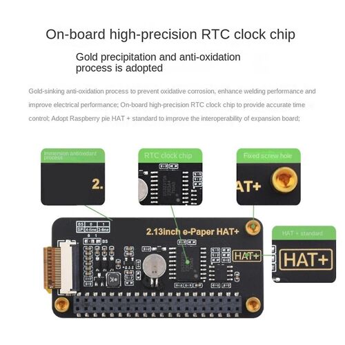 2.13inch E-Paper HAT for E-Ink Display 250x122 Immersion Gold Process SPI Interface HAT Standard