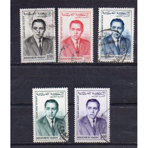 Maroc- Lot De 5 Timbres Oblitérés- Poste Aérienne- Roi Hassan Ii