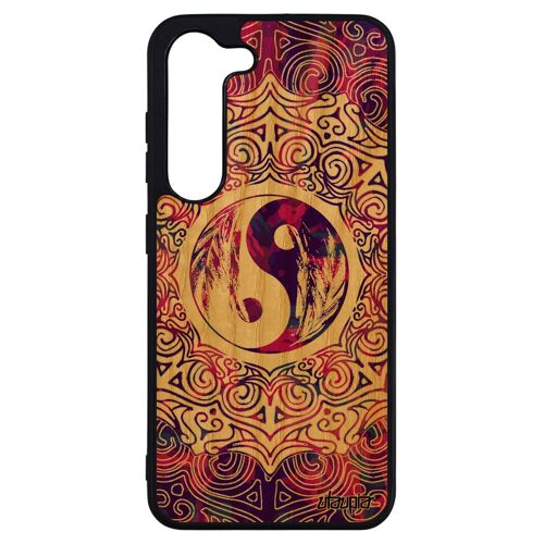 Coque pour Samsung Galaxy S23+ Plus en bois silicone Yin et Yang femme fantaisie etui antichoc Rose coloré tatouage original ying de