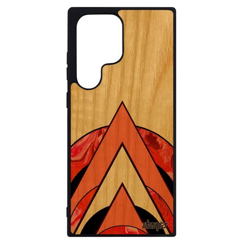 Coque en bois S23 Ultra silicone marbre motif rigide antichoc bumper design peinture acrylique rouge fond jolie effet Samsung galaxy
