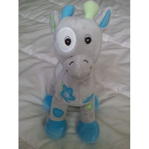 Doudou Peluche Girafe Arthur Et Lola Bébisol Bleu Vert Gris  Cercle Rond Fleur Brodé 26 Cm