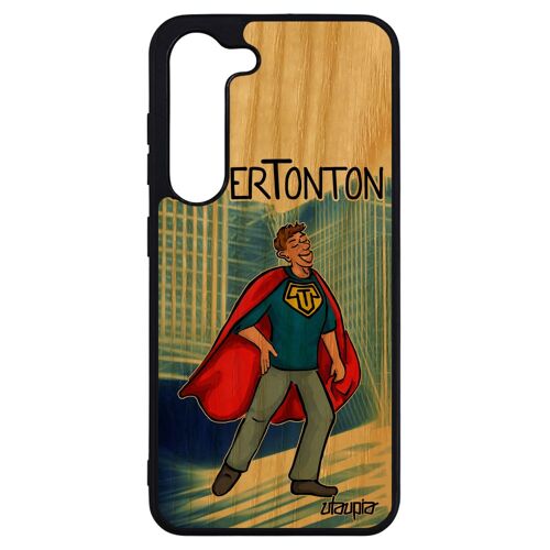 Coque bois silicone super tonton Galaxy S23+ Plus personnalisé solide antichoc comique comics bleu humour de made in France Samsung