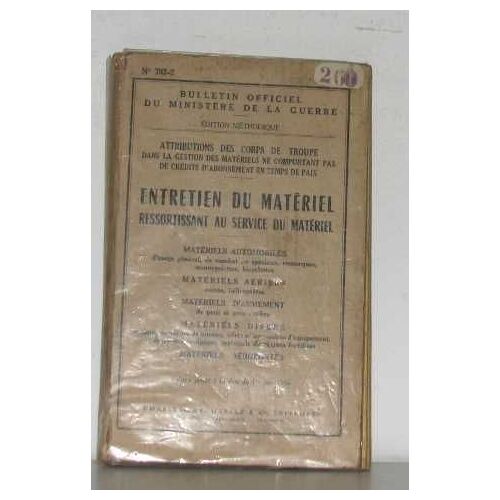 Entretien Du Matériel Ressortissant Au Service Du Matériel