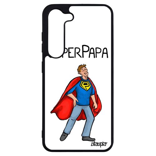 Coque pour Samsung Galaxy S23+ Plus en silicone super papa noir humour heros comique texte 4G metal design de protection blanc père