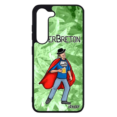 Coque antichoc pour S23 silicone super breton comique personnalisé drapeau bretagne drole telephone heros comics vert Samsung galaxy