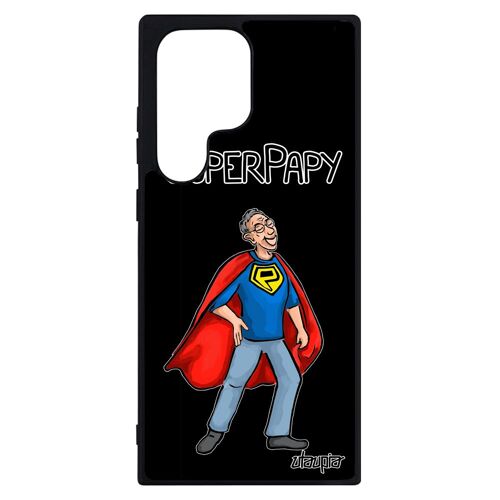 Coque Samsung S23 Ultra silicone super papy texte heros alu humoristique noir enfant papi cadeau d'anniversaire case drole de galaxy