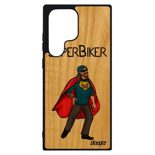 Coque S23 Ultra bois silicone super biker motard heros humoristique rouge drole etui humour comics bande dessinée de Samsung galaxy