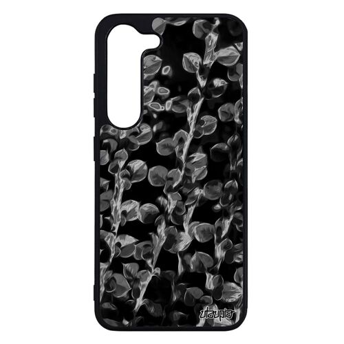 Coque motif feuilles pour Samsung S23 silicone fleurs portable telephone de protection effet nature jolie plantes gris design galaxy