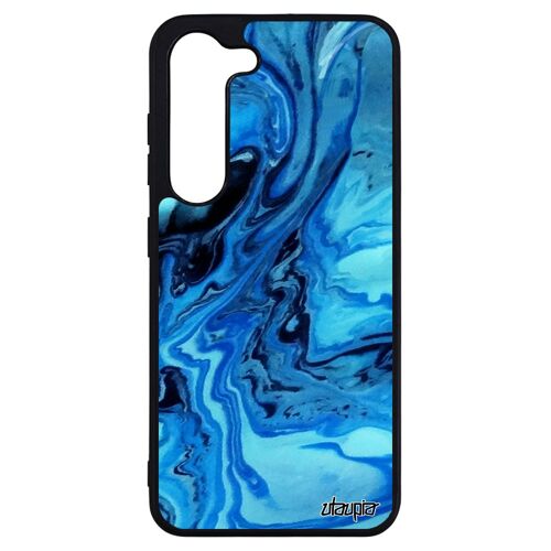 Coque Telephone Samsung S23+ Plus Silicone Peinture Case Rigide Nature Coloré Marbre Original Motif Dessin Moderne Bleu Art Galaxy