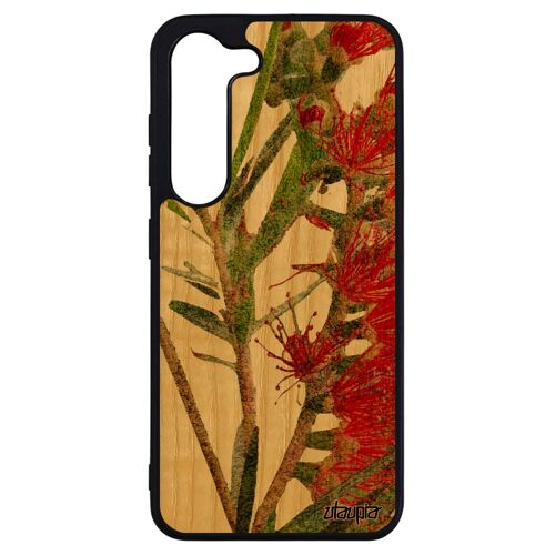 Coque En Vrai Bois Pour S23+ Plus Silicone Fleurs Vert Nature Cover Noir Telephone Artisanat Texture 4g Florale Case Samsung Galaxy