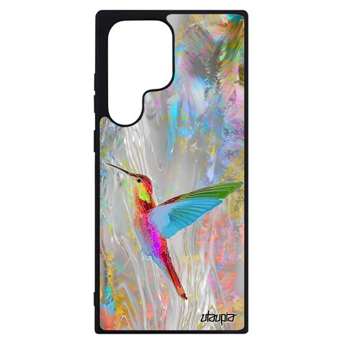 Coque Samsung S23 Ultra silicone colibri fleurs design case animaux plumes portable oiseau ecolo ecologie floral gris mobile galaxy