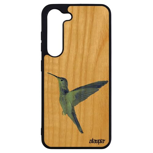 Coque Galaxy S23+ Plus Bois Silicone Colibri Design Nature 4g Animaux Ecologie Peinture Oiseau Bumper Bleu Animal Plumes De Samsung