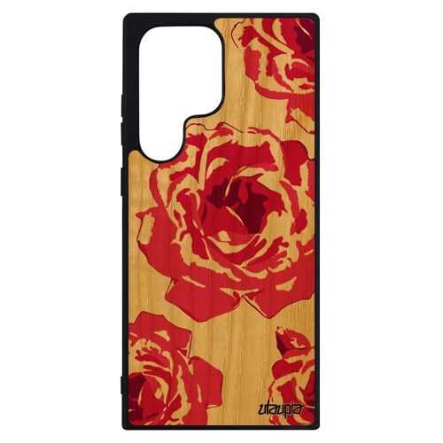 Coque Pour Galaxy S23 Ultra Bois Silicone Rose Fleur Amour Tatouage Rigide Love Caoutchouc Romantique Eternelle Pas Cher De Samsung