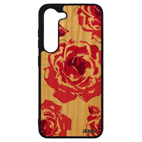 Coque silicone pour Samsung S23+ Plus en bois rose fleur eternelle smartphone love romantique portable petale de housse amour galaxy