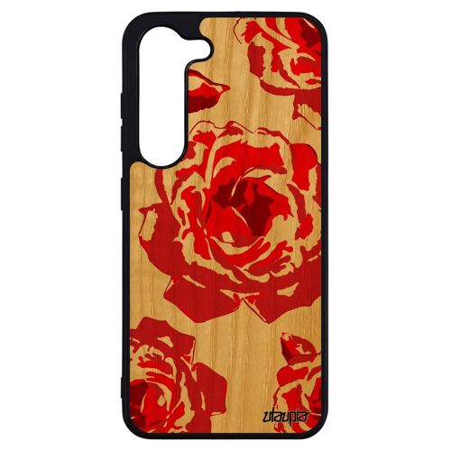 Coque Pour Samsung S23+ Plus En Bois Silicone Rose Fleur 4g De Protection Case Romantique Pas Cher Love Petale De Tatoo Rouge Galaxy
