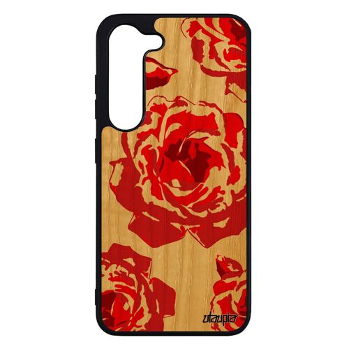 Coque Rose Fleur Pour Galaxy S23 En Bois Silicone Floral Smartphone Femme Unique Amour Tatoo Rouge Case Telephone Etui Vrai Samsung