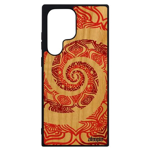 Coque Samsung S23 Ultra bois silicone Mandala imprimé couleur rosace telephone Rouge indien 4G zen effet 3d de made in France galaxy