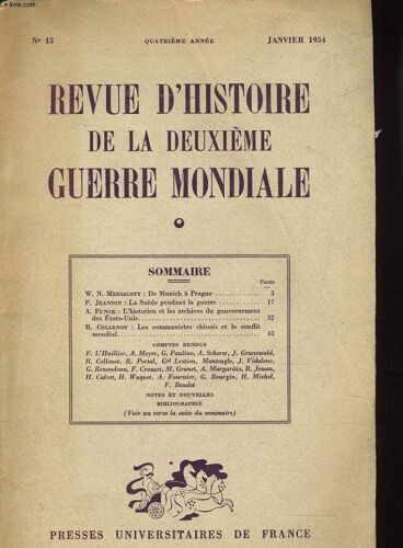 Revue D'histoire De La Deuxieme Guerre Mondiale N° 13 - Quatrieme Annee
