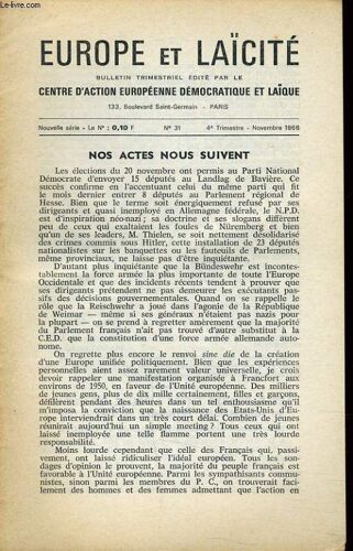 Europe Et Laicite N°31 - Nos Actes Nous Suivent - Les Rapports Entre L'eglise Et L'etat En Allemagne Federale De 1963 A 1966