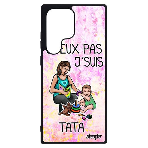 Coque pour S23 Ultra en silicone humour j'peux pas j'suis tata enfant original antichoc de protection jpeux violet je Samsung galaxy