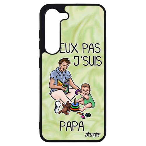 Coque Galaxy S23+ Plus silicone humour j'peux pas j'suis papa texte etui drole naissance fille antichoc je motif vert jpeux Samsung