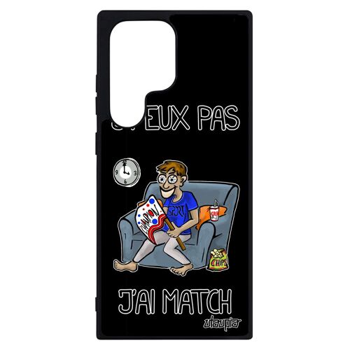 Coque j'peux pas j'ai match S23 Ultra silicone coupe d'europe humour coupe du monde design noir drole housse texte de Samsung galaxy