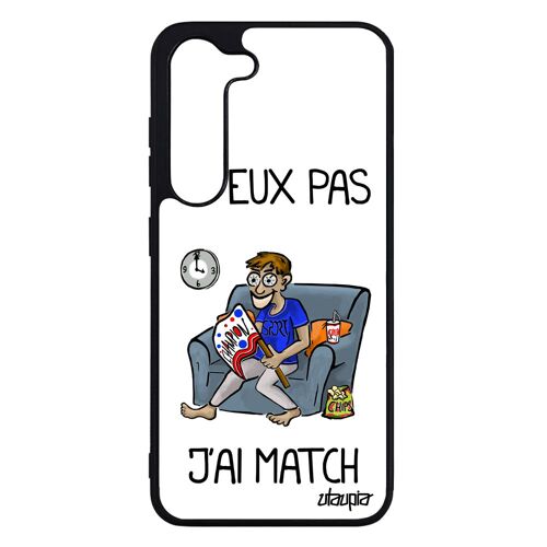 Coque silicone pour S23 j'peux pas j'ai match telephone unique foot handball smartphone texte noir humoristique etui Samsung galaxy