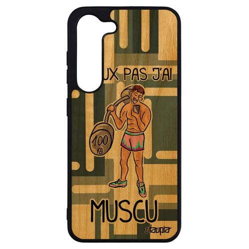 Coque bois Samsung Galaxy S23+ Plus silicone j'peux pas j'ai muscu musculation 4G humour housse bumper sport humoristique case Gris