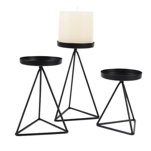 3pcs / set Géométrique Bougeoir Porte-Bougie Triple-Corner Rack Bureau Décoration Domestique Noir