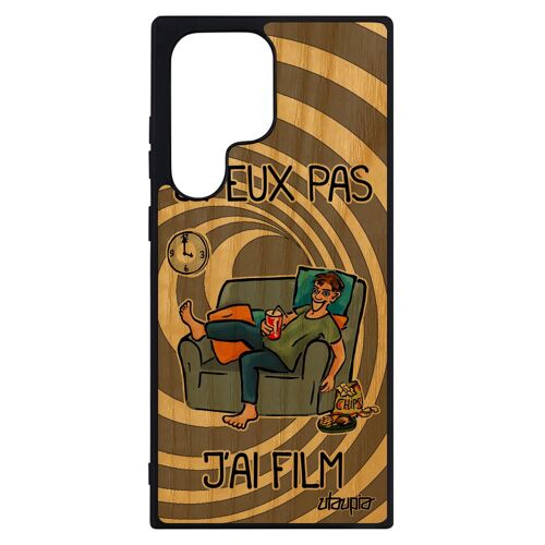 Coque S23 Ultra bois silicone j'peux pas j'ai film gris 4G tele texte bd comique 7e art je jpeux drole etui cinema de Samsung galaxy